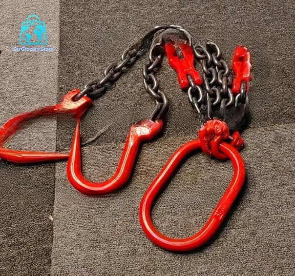 Double leg lifting chain hook, pointed steel pipe hook, adjustable length combination rigging