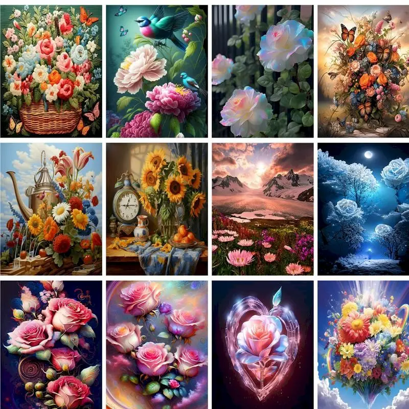 

GATYZTORY 5d Diy Diamond Painting Birds Flowers Cross Stitch Suits Full Round Diamond Handmade Fantasy Embroidery Home Decors