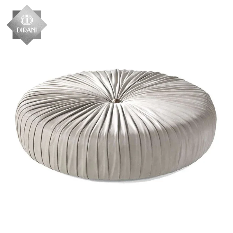 Modern Bedroom Furniture Microfiber Velvet Bed Ottoman Design Velvet Round Circle Shape Upholstered Bed End Stool