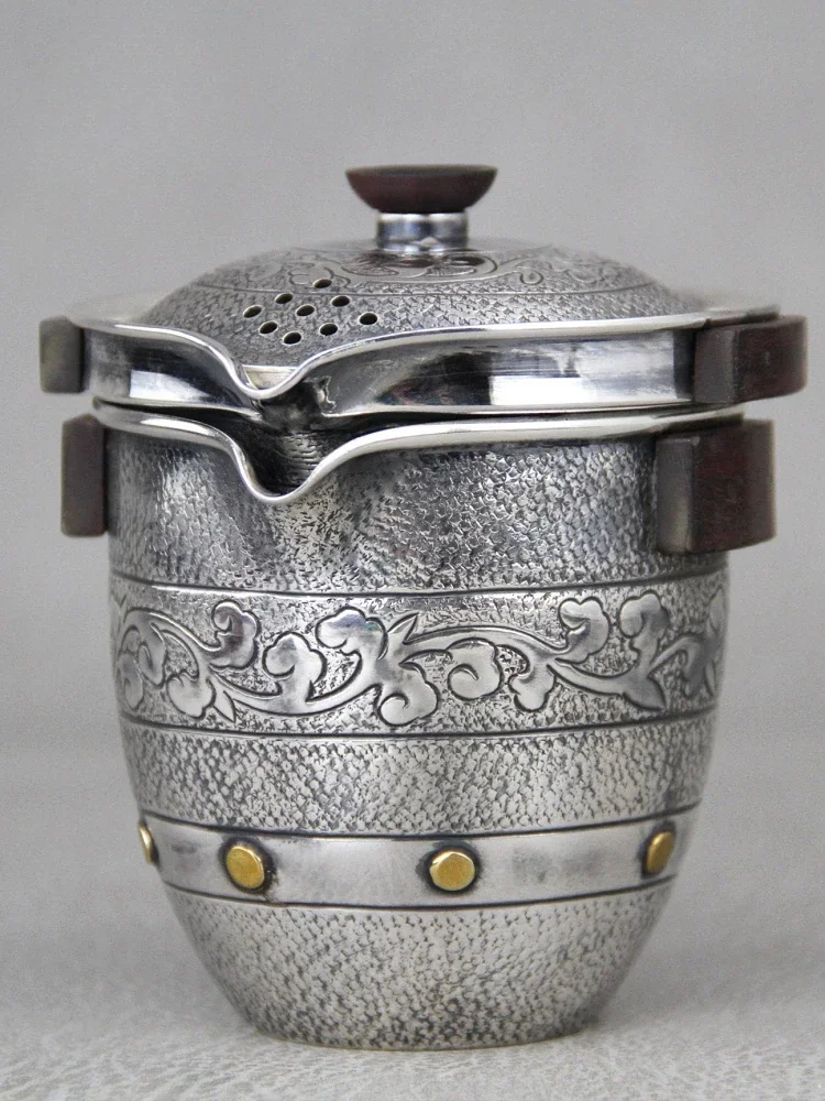 Handmade 999 Sterling Silver Travel Portable Quick Cup Silver Teapot Tea Making Pitcher