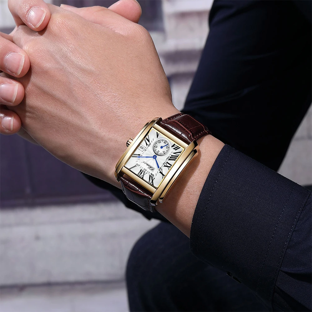 첸시 패션 캐주얼 쿼츠 남성용 시계 방수 캘린더 디스플레이 남성 시계 비즈니스 가죽 밴드 남성용 손목시계