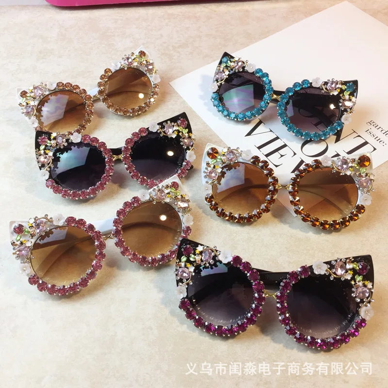 Glasses Flower Sunglasses Metal Diamond Women2022New Personalized Trendy Sunglasses Magazine Celebrity Same Exaggerated Cat's Ey