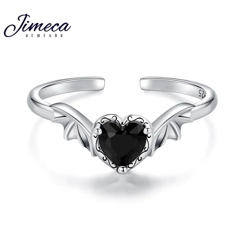 Bague coeur noir argent 925 bagues vintage pour femmes bague d'ouverture bijoux cadeau pour anniversaire des filles bague en argent pur 2025