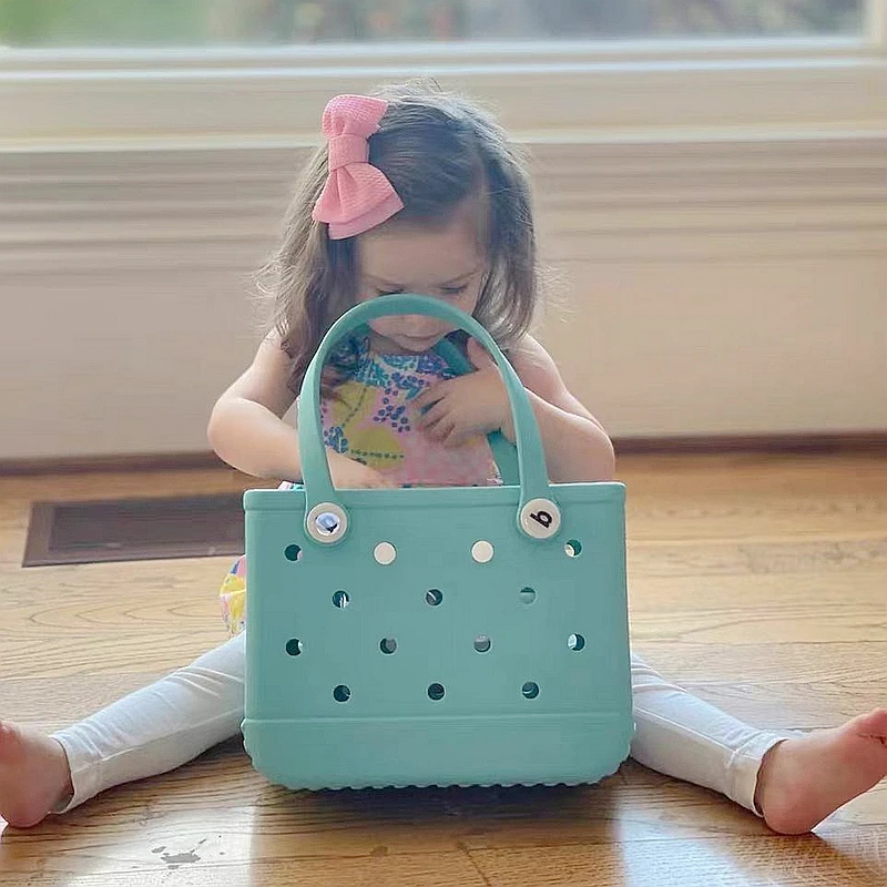 

Summer Beach Tote Silicone Basket for Children Waterproof Washable Tip Proof Durable Tote Bag for Christmas Gift Girl's Handbag