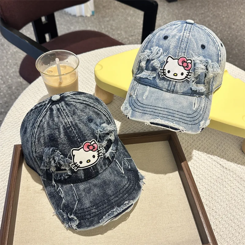 

Miniso Millennium Стиль Ретро Ковбой Рваный Мультфильм KT Cat Бейсболка Женская Корейская Уличная Ниша Повседневная Солнечная Бейсболка