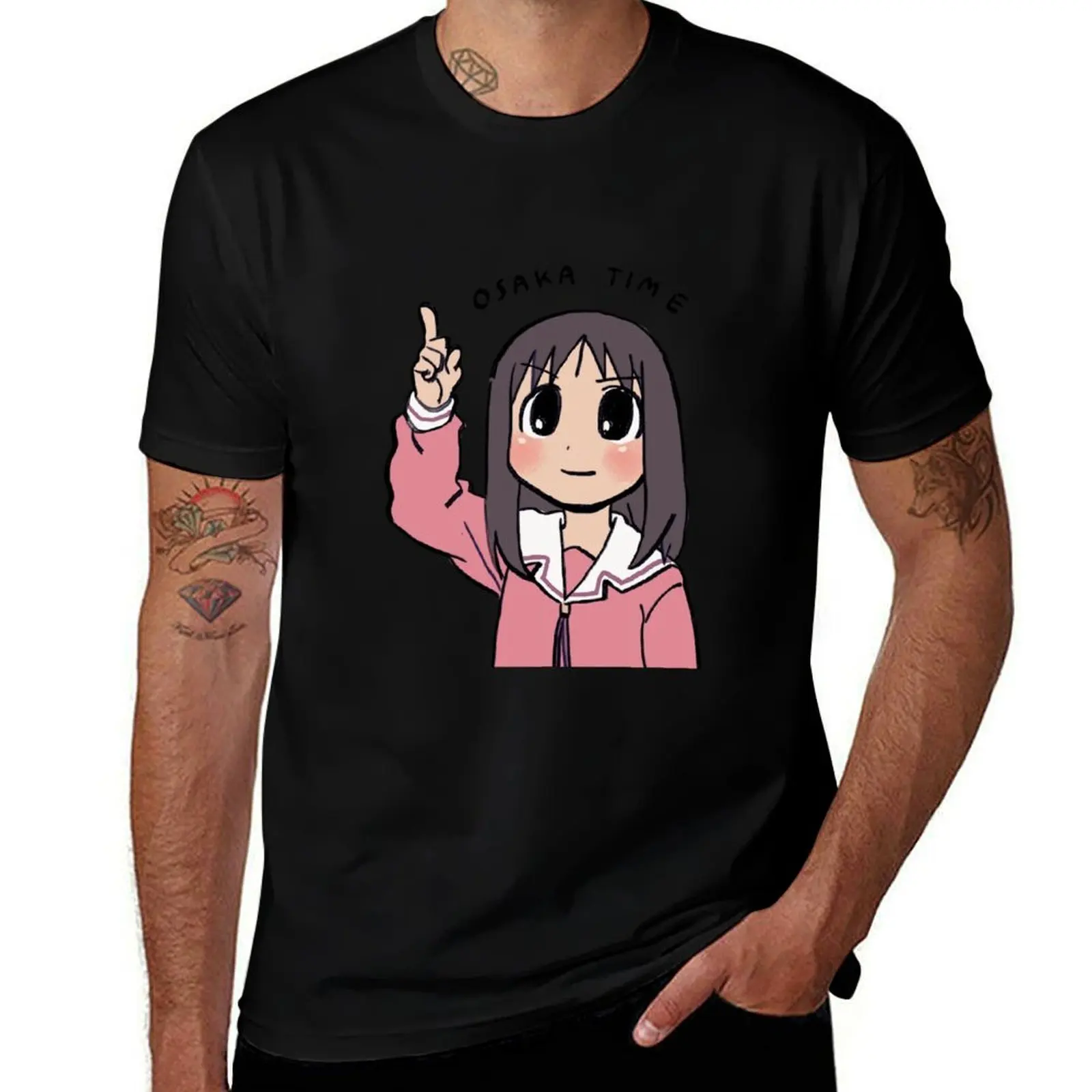 

I draw osaka pointing up osaka time text / azumanga daioh T-Shirt baggy shirts anime stuff summer top black t shirts for men