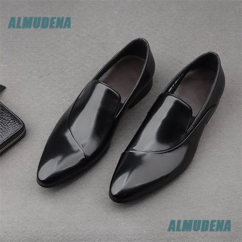 Men Black Leather Pointed Toe Loafers Slip On Formal Business Dress Shoes for Wedding Office Luxury Designer Men's Shoes