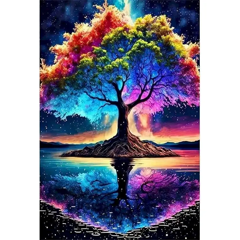 

GATYZTORY DIY Diamond Painting Colorful Tree Scenery Diamond Embroidery Mosaic Flowers Cross Stitch Home Decoration Diy Gift