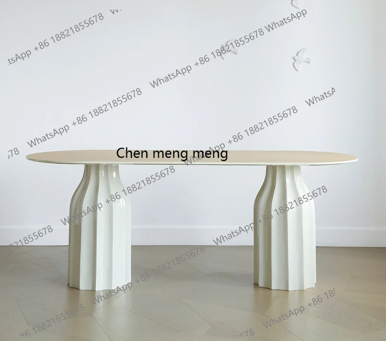 Shell Dining Table Light French Cream Wind Oval Solid Wood Modern Simple Household Dining Table