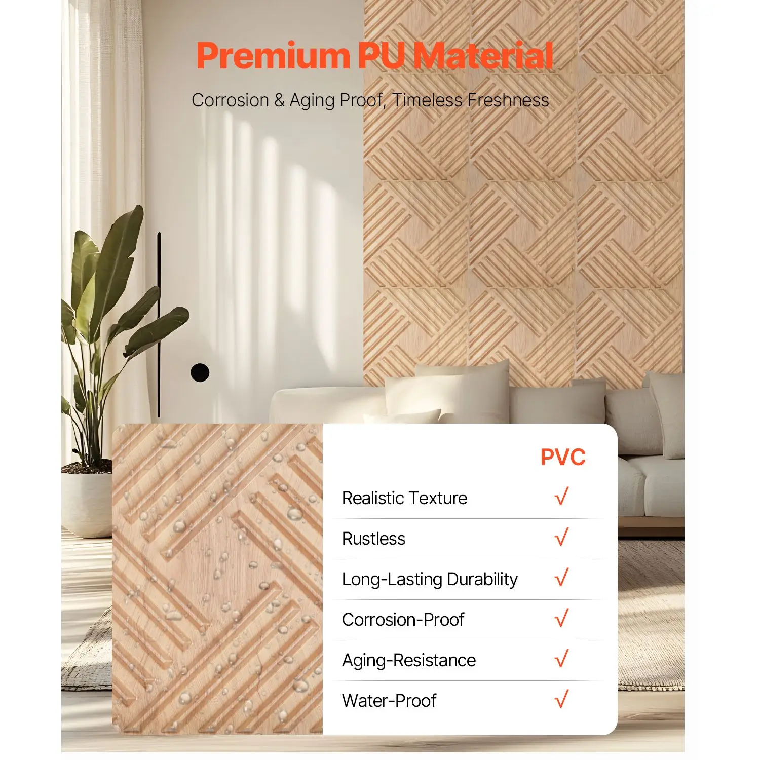 3D Wall Panels, 12-Pack 19.7 x 19.7 in PVC Modern Art Minimalist Salt Tiles, 32 Sq.Ft Coverage Accent Wall Panel, Interior Home Decor for Ceiling, Bedroom, Living & Gaming Room, Light Wood Color view 4