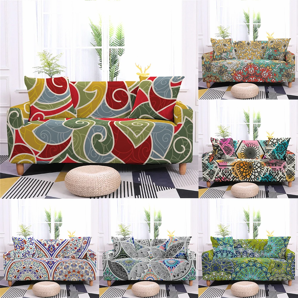 Bohemian Flower Elastic Slipcover for Living Room Armchair L Shape  Corner Sofa 1-4Seat All-Inclusive Sofa Cover Housse Canapé