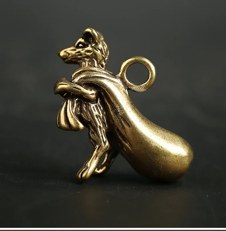 Antique Bronze Zodiac Little Mouse Big Gold Money Bag Figurines 2020 New Year Design Pure Copper Lucky Rat Feng Shui Ornaments