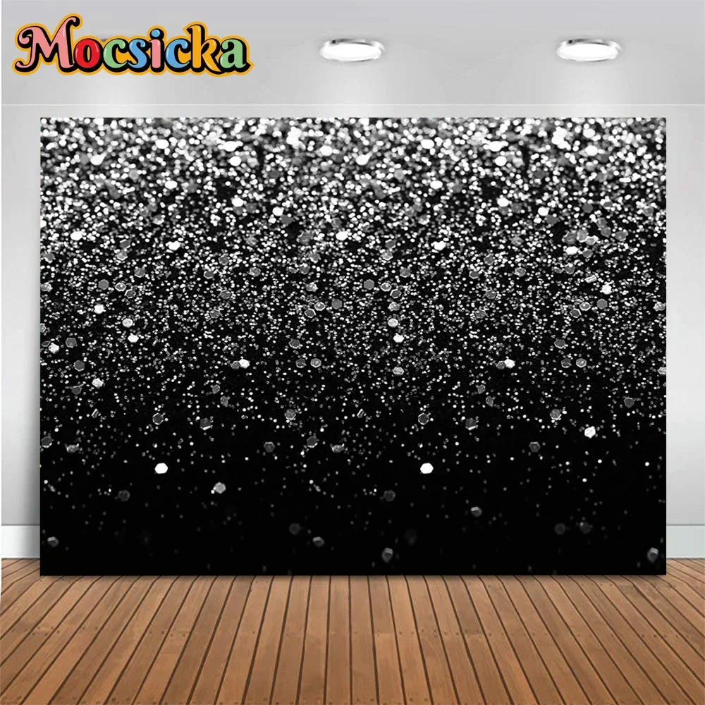 Black Silver Glitter Photobooth Backdrop Party Decor Photography Background for Graduation Birthday Bachelorette Wedding Photo