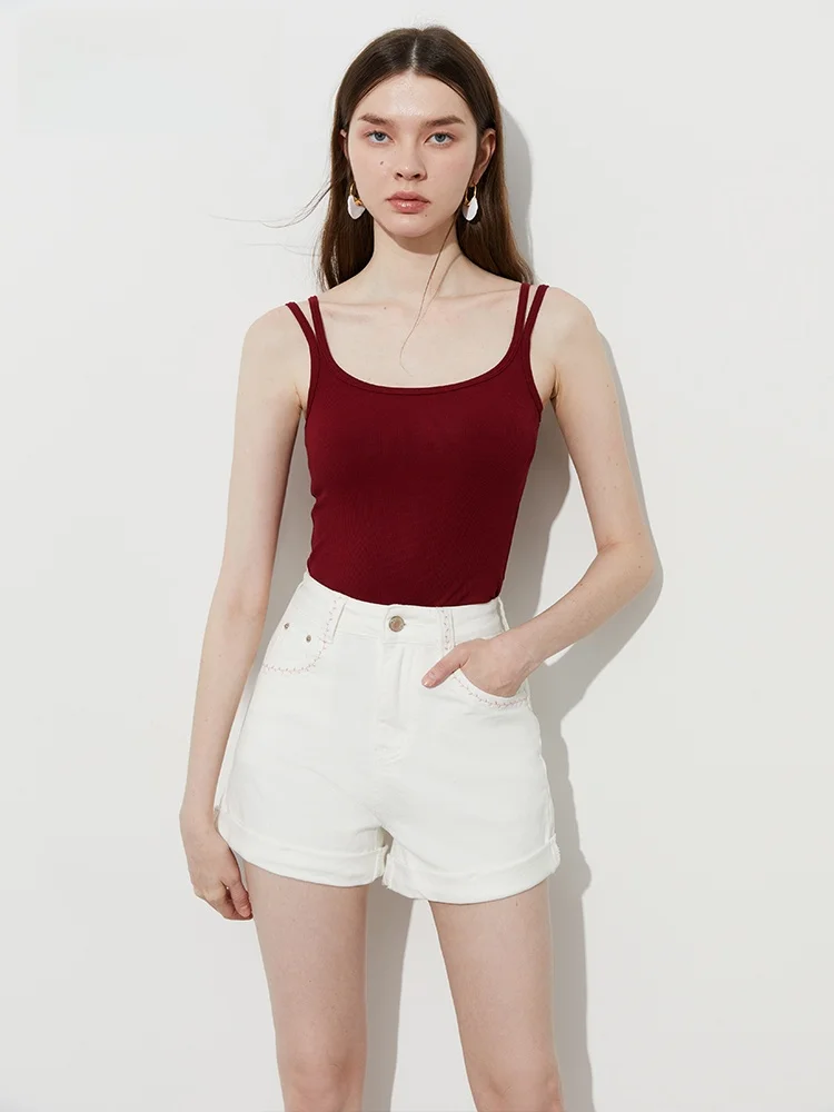Dplay Red Strap Vest Women's Slim Fit Inteated Chest Pad Top Summer New Sle Faionable Bal Commute Sle Vest