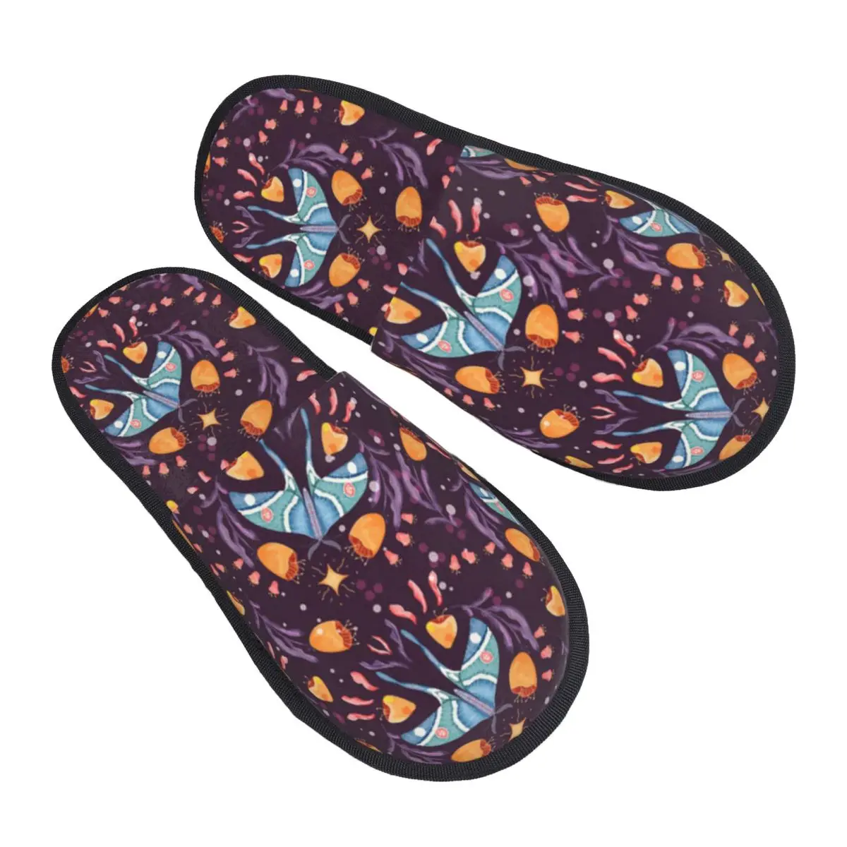 

Indoor Moth And Floral Motifs Warm Slippers Home Plush Slippers Home Soft Fluffy Slippers