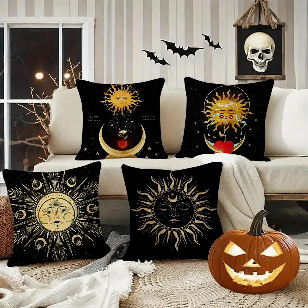 Sun Moon Mandala Series Cushion Cover Halloween decoration trick or treat cushion cover, ghost, pumpkin head, bat decoration