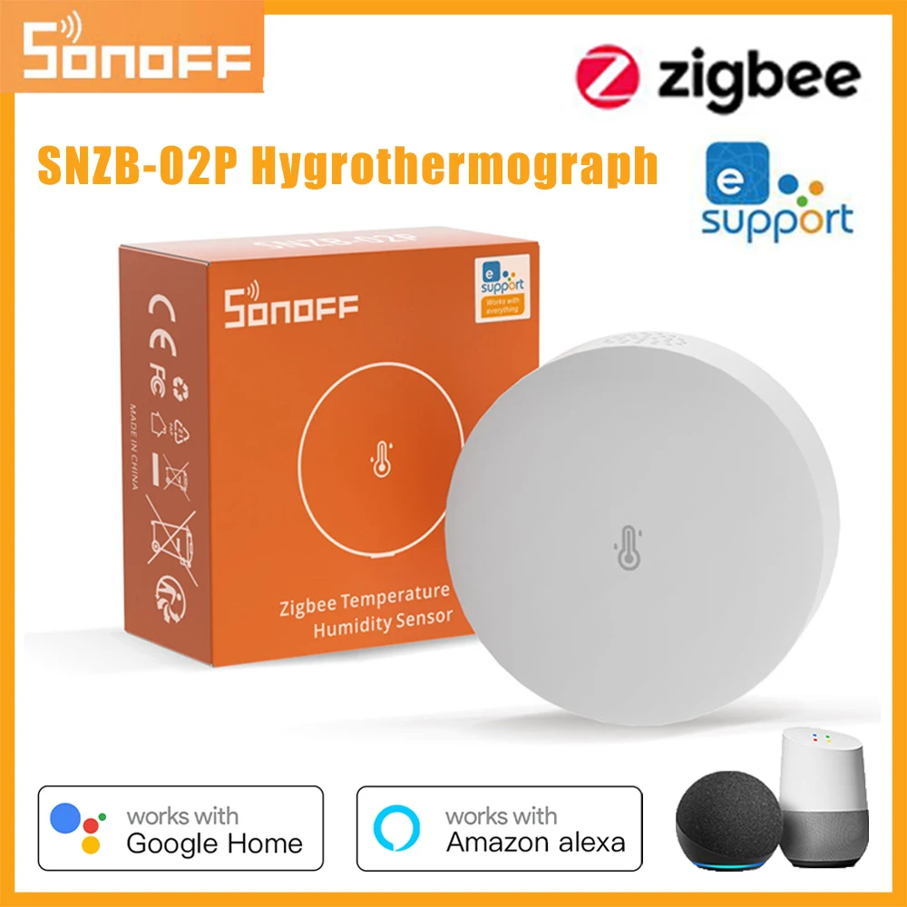 SONOFF-Sensor inteligente de temperatura y humedad Zigbee, termómetro SNZB-02P para el hogar, higrómetro, Monitor a través de eWeLink, funciona con Alexa y Google