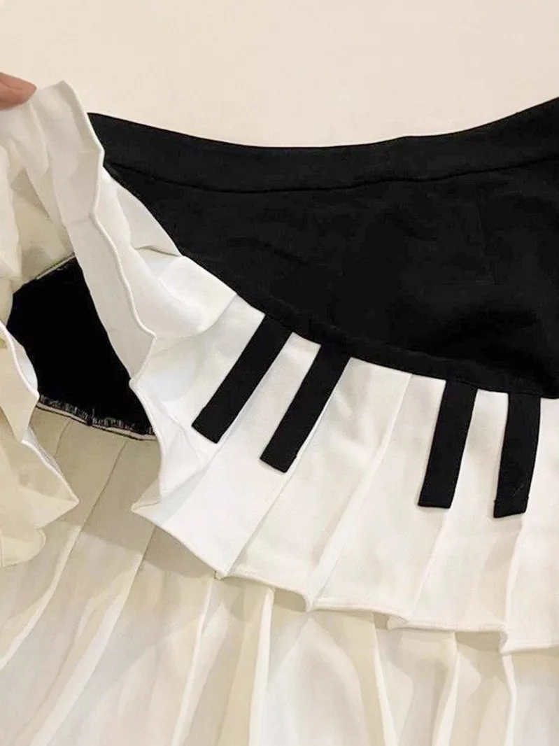Damenrock in Schwarz-Weiß mit Klaviertasten-Print, plissierter Minirock mit hoher Taille, A-Linien-Rock für Musikparty, Freizeitkleidung, Cosplay-Kostüm. – Detail 9