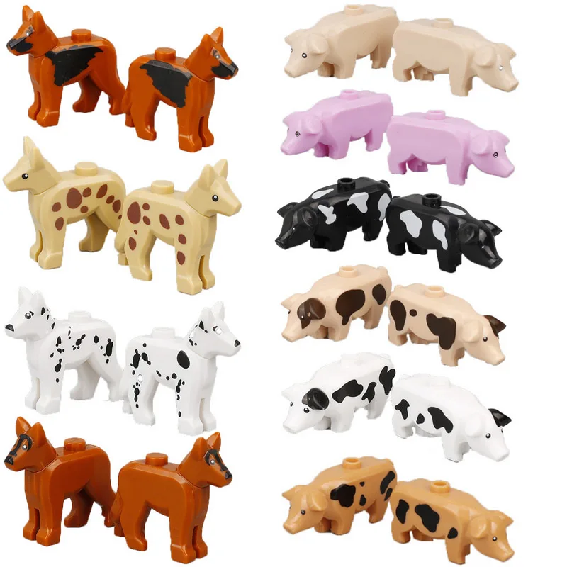 MOC City Mini Cute Animal Bear Sheep Goat Chicken Dog Pig Family Farm Building Blocks Accessories Children Toys Christmas Gift