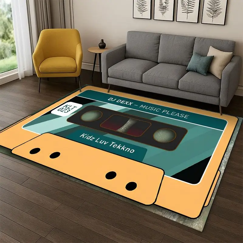 

Music Cassette Tape Retro Recorder CD Carpet Rug for Bedroom Living Room Sofa Playroom Doormat Home Decor,Area Rug Non-slip Gift