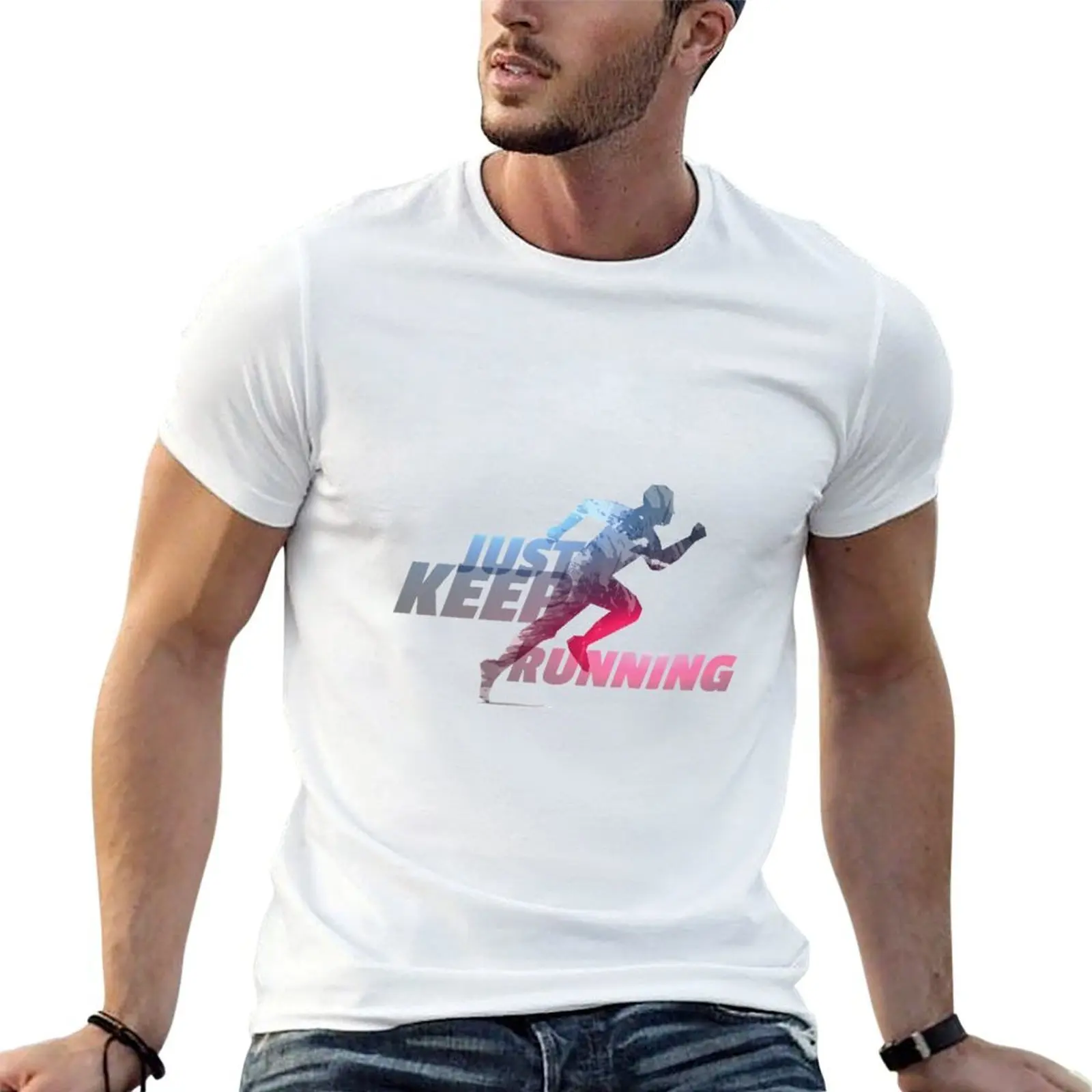 Just Keep Running T-Shirt black cotton t-shirt plain for man package cotton tshirt 100% t shirts with prints T-shirt