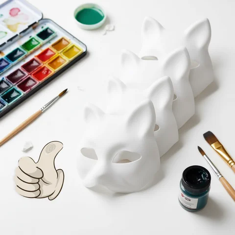 1-20pcs Japanese Mask Paper Blank Mask Halloween Cosplay Cat DIY Paintable Half Face Mask Animal Costume Party Decor Craft Prop