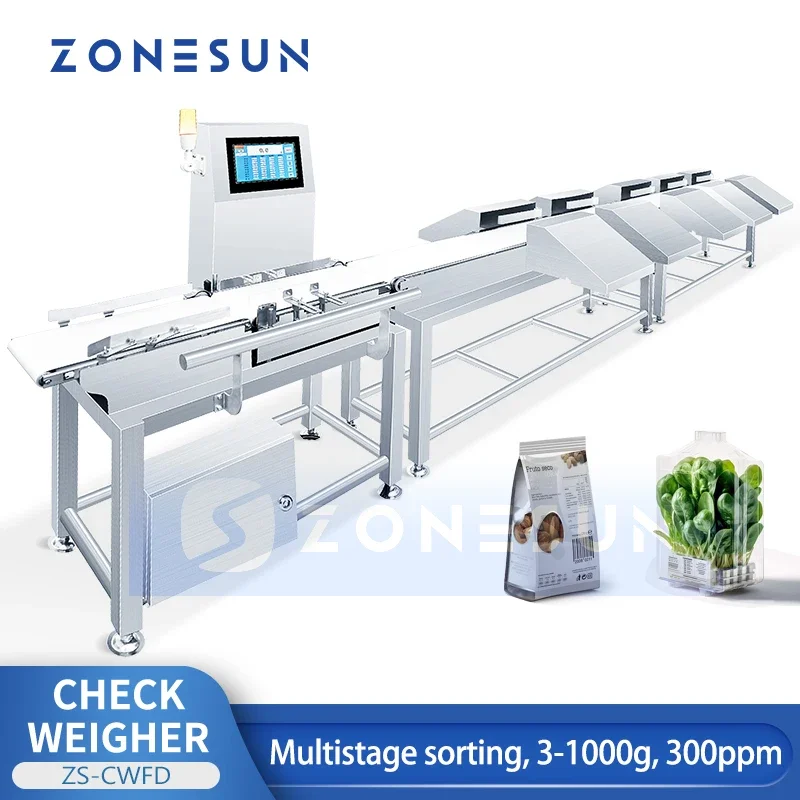 ZONESUN Industrial Multistage Checkweigher Machine Inline Checkweigher Automatic Weighers for Food Packgaing ZS-CWFD