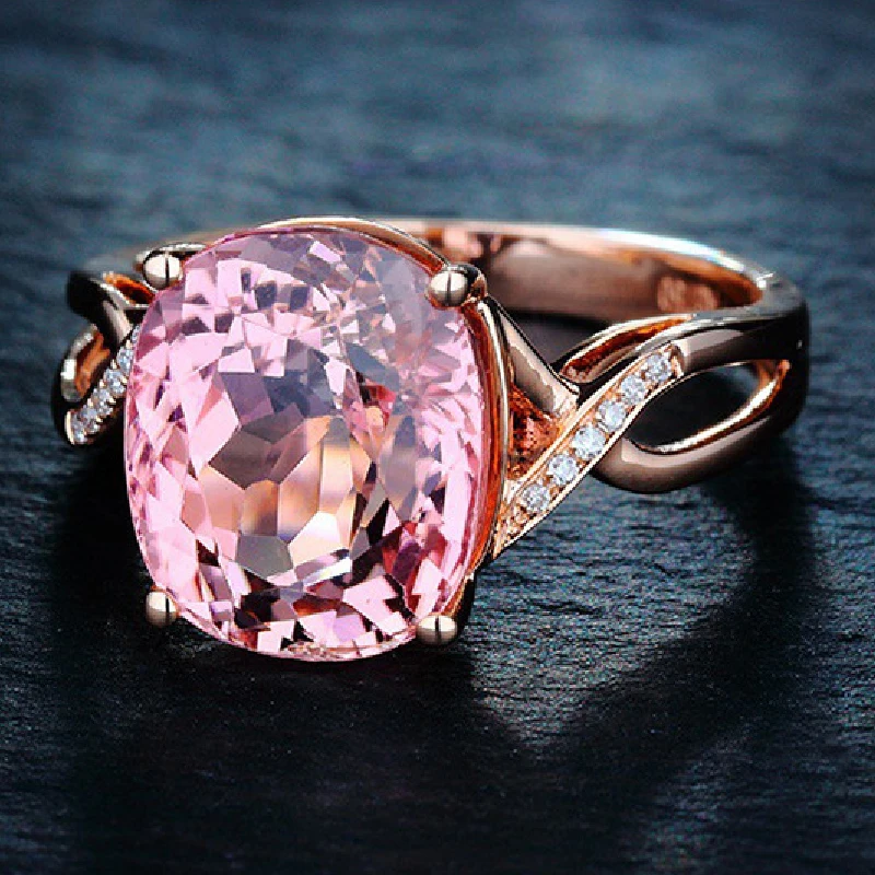 HuiSept Ring 925 Silver Jewelry Oval Pink Zircon Gemstone Finger Rings for Women Wedding Engagement Party Accessories Wholesale