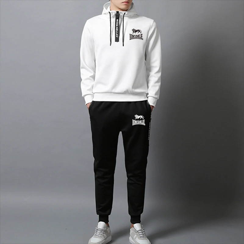 Two Piece Sweatshirts Men\'s Clothing Half Zipper Fashion Commuting Attire Sweatsuit Set High Quality Hoodie Daily Sportswear Man