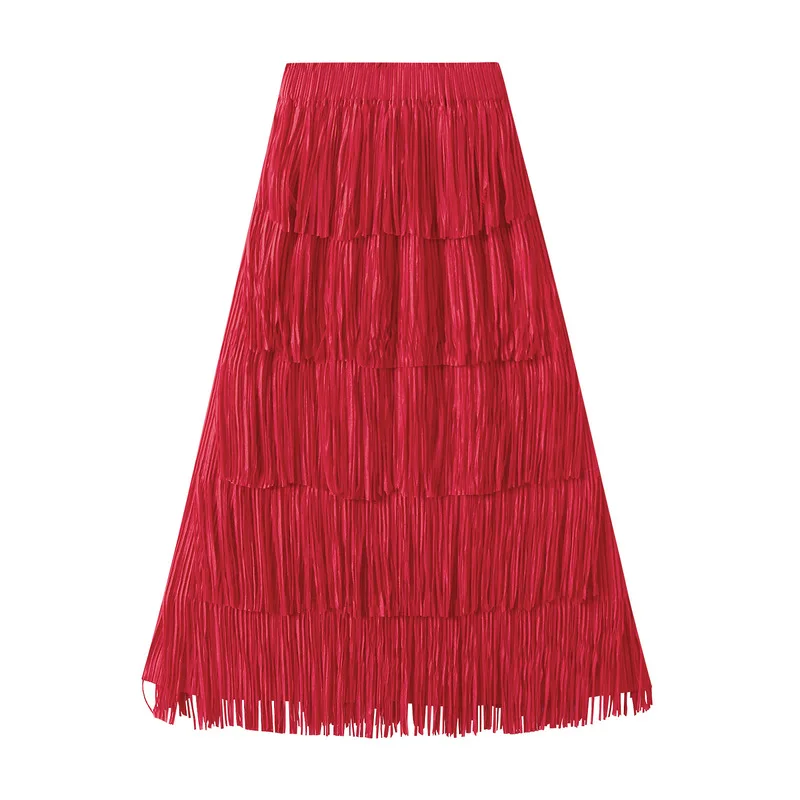 Luxury Multi Solid Colors Pleated Skirt for Women's Large Hem Folds A-line Skirts Female 2025 Loose Fashion Skirts Casual 0666