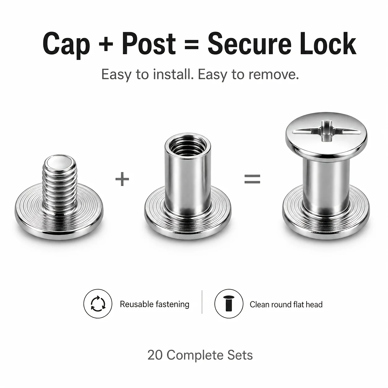 Chicago Screw Craft Kit, 304 stainless steel binding screws and rivets, suitable for DIY projects, belts, books, silver