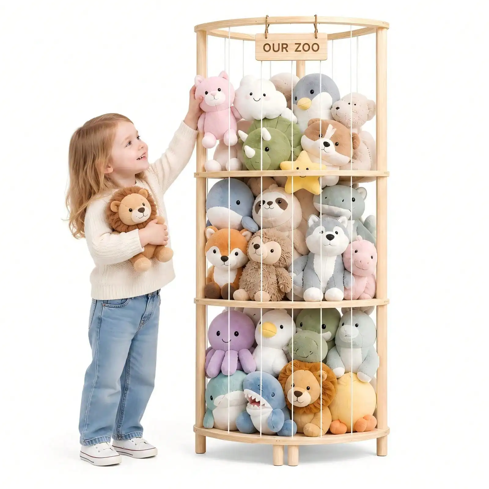 Organizzatore per riporre i giocattoli di peluche, design triangolare per gli angoli, grande gabbia per animali di peluche, supporto verticale salvaspazio per la cameretta dei bambini, la camera da