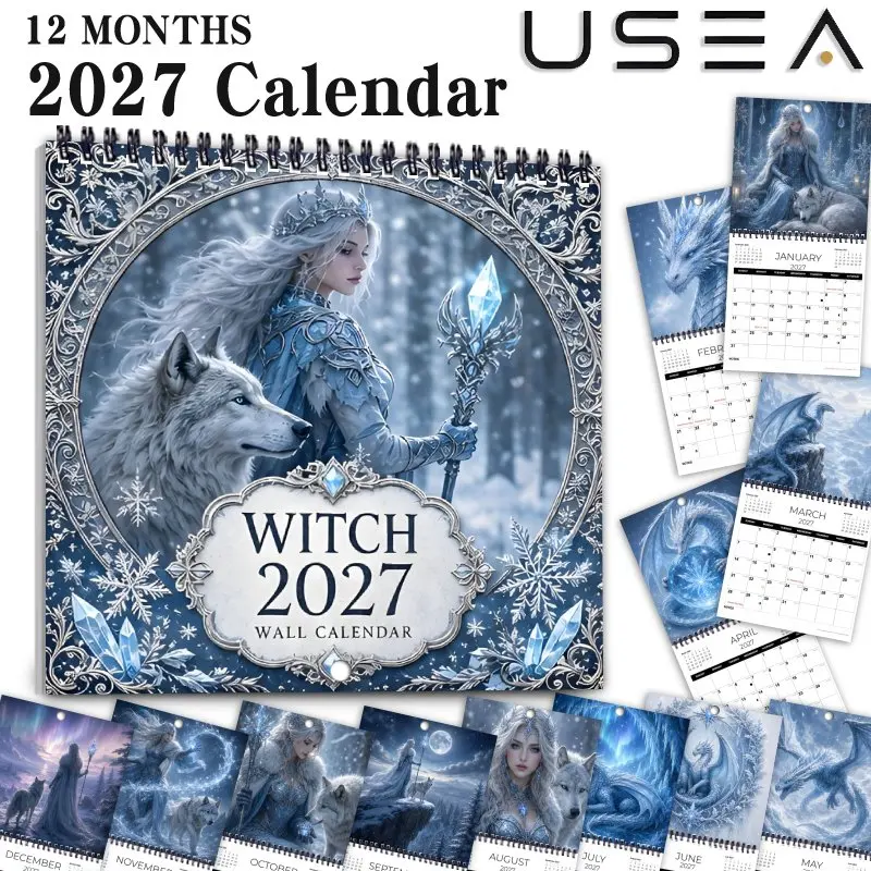 2027 Wall Calendar,Witch Themed Monthly Planner Yearly Organizer Habit Tracker Hanging Calendar Christmas New Year Seasonal Gift