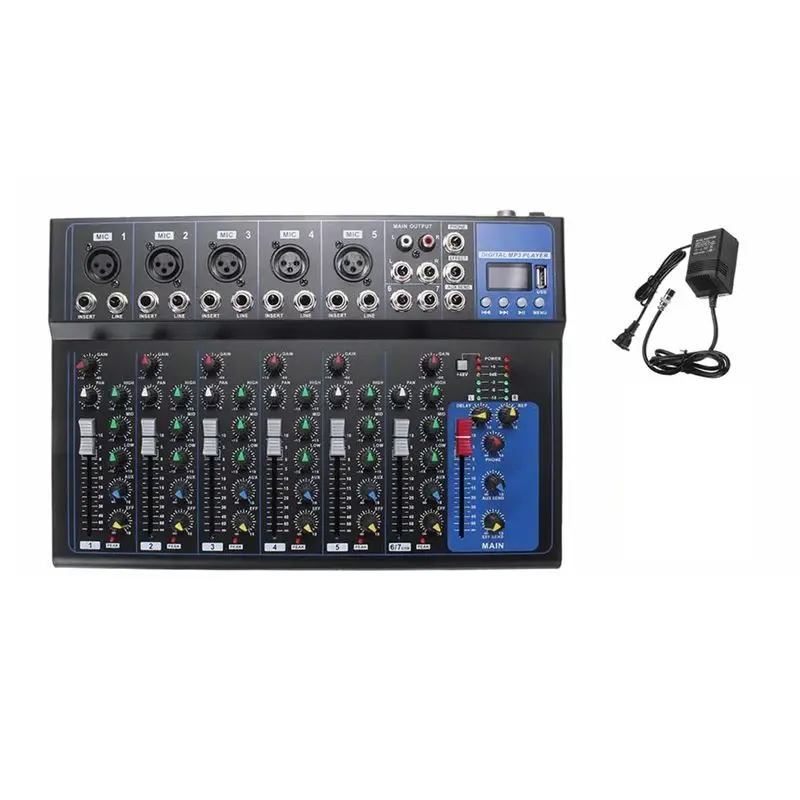 Dj Audio Mixer 7 Channel High Quality With USB Disk In Put 48v Phantom Power For Stage Karaoke