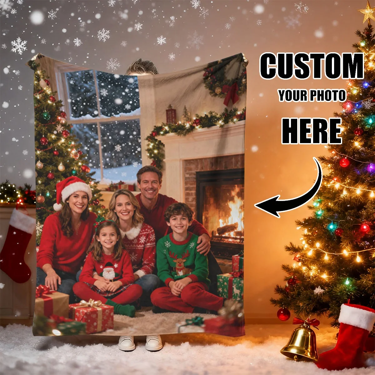1 individuelle Weihnachts-Paar-Foto-Flanelldecke – hochauflösender Druck, das nicht verblasst, leicht, hautfreundlich, maschinenwaschbar, geeignet für Schlafzimmerbetten, Schaufen auf dem Sofa,