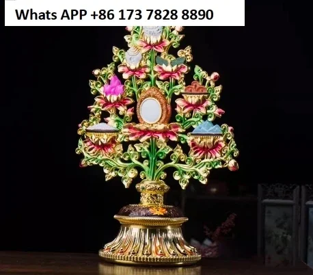 Multicolor tibetano inciso di buon auspicio otto tesori albero in lega tantrica artigianato buddismo altari interni desktop decorativo