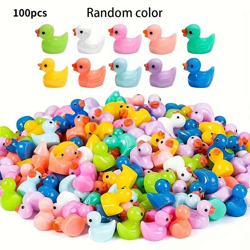 50/100pcs Mixed color mini resin duck ornament, random color duck DIY handmade accessories, fish tank landscaping decoration