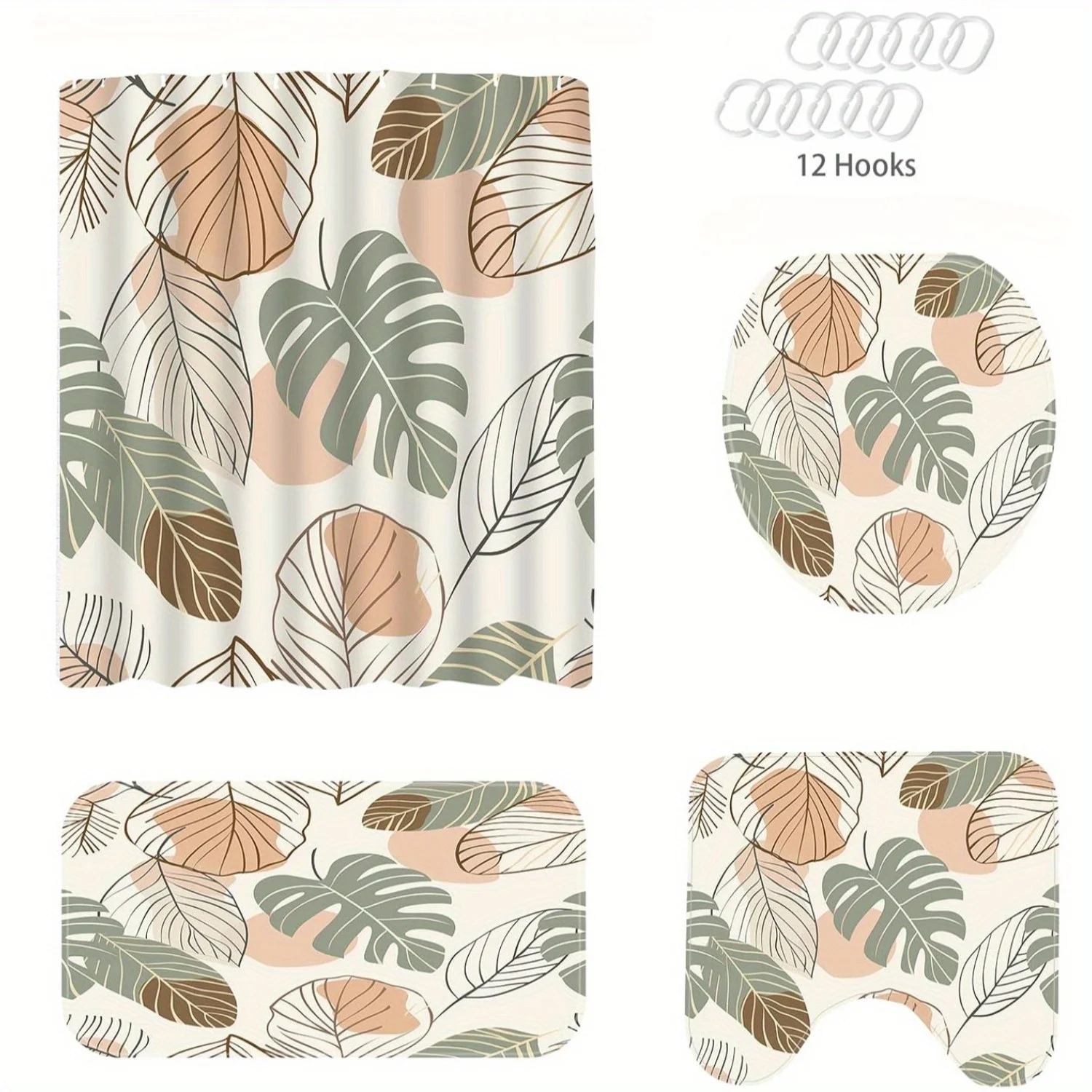 

4 шт., набор для ванной комнаты в стиле бохо с занавеской для душа и ковриками, крышка для унитаза, коврик для ванной, декор с 12 крючками, подарки, декор