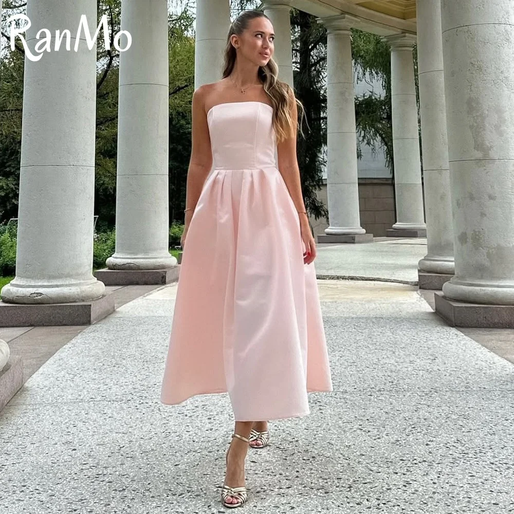 Ranmo-vestido de fiesta de noche plisado con forro sin tirantes, batas de mujer con Espalda descubierta, vestido Sexy elegante, vestido largo ajustado de verano