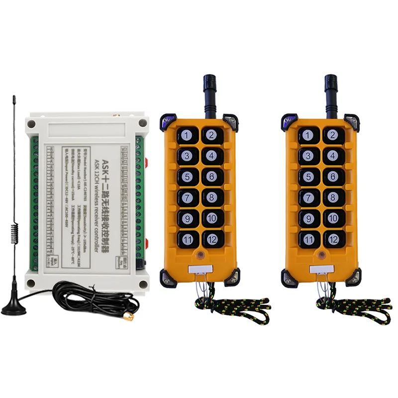 3000m Industrial DC 12V 24V 36V 48V 12CH RF Wireless Remote Control Overhead travelling crane System Receiver Digital key RE