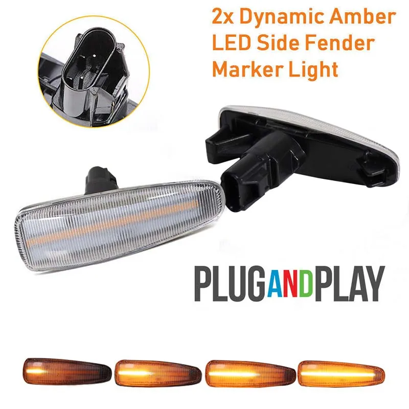 Sequential Amber LED Car Front Fender Side Marker Turn Signal Lights For Mitsubishi Mirage, Outlander Sport, Lancer Evolution X