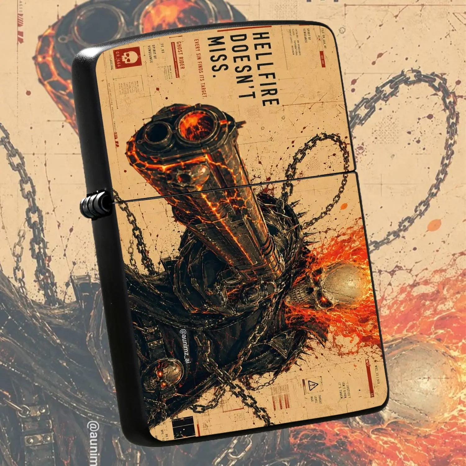 Retro Rider Themed Igniter, Hellfire Aesthetic Cool Portable Accessory, Spiky Chain Flame Pattern Decor, Daily Use Tool For Outdoor Travel Party, Unique Collectible Gift For Anime Comic Fans, Multi-Scene Practical Decorative Supply A Humoro
