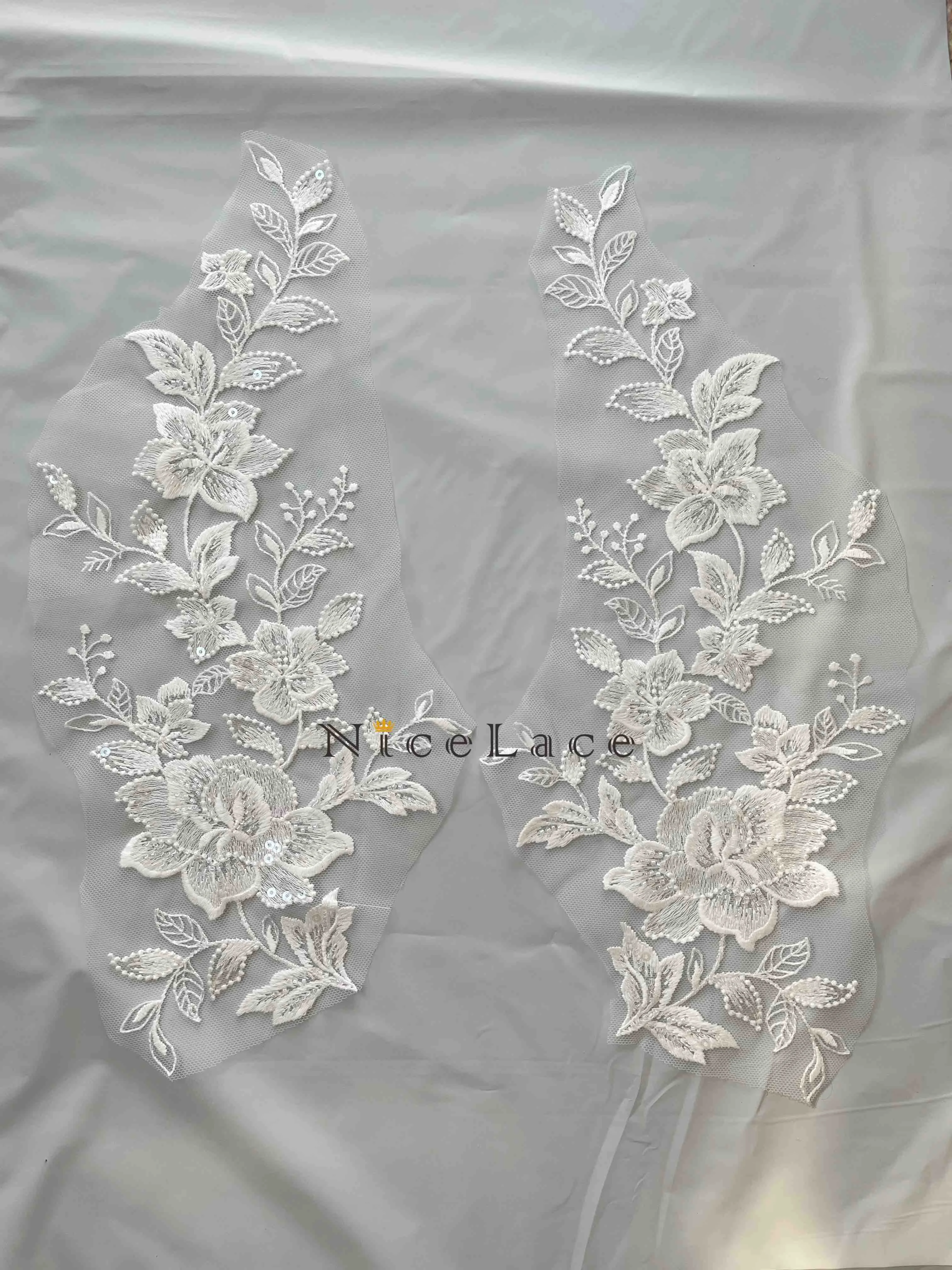 

2024 latest White High Quality beaded Embroidered applications for sewing accessories Bride Wedding Gown Woman Garments