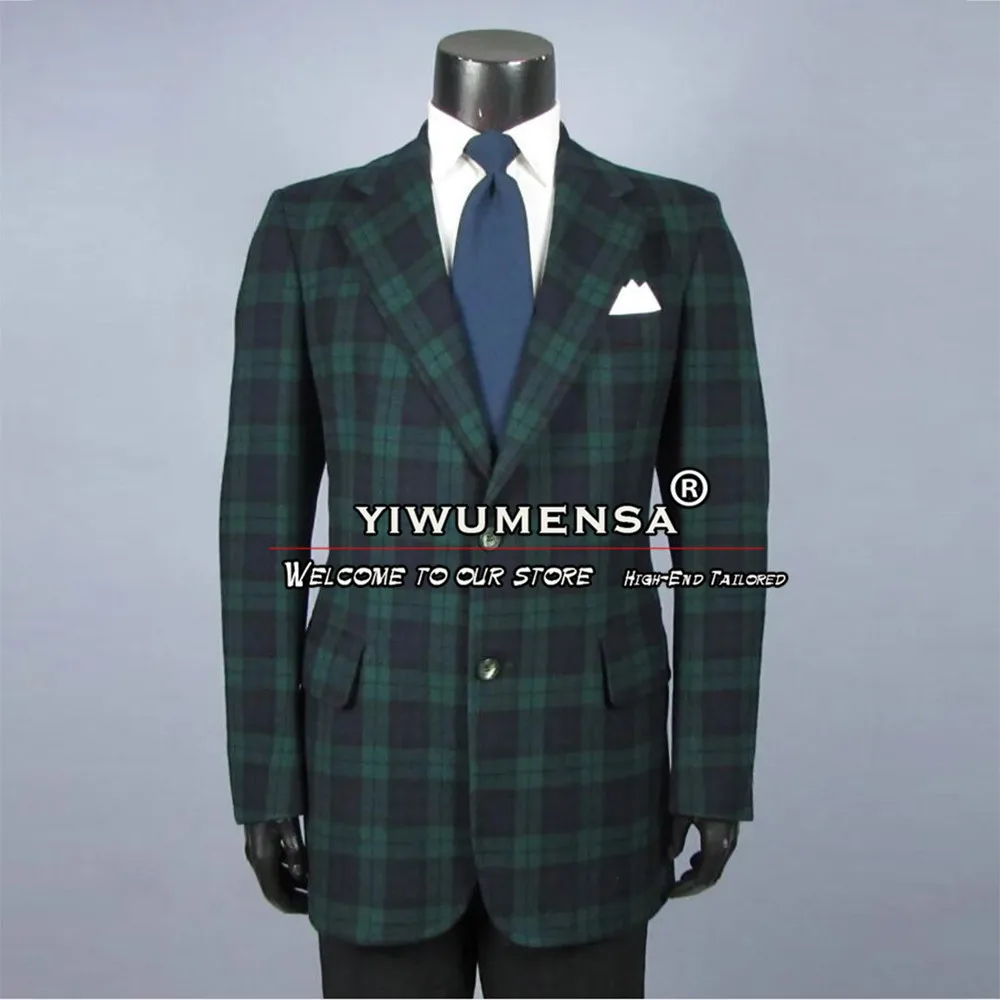 

Men's Suits Green Plaid Check Coat Pants 2 Pieces Business Prom Party Tailor-Made Groomsman Wedding Tuxedo Custom Made Man Dress