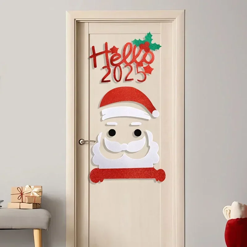 2025 Christmas Decoration Door Stickers Non-woven Santa Claus Christmas Tree Snowman Elk Window Sticker Xmas Home Decorations