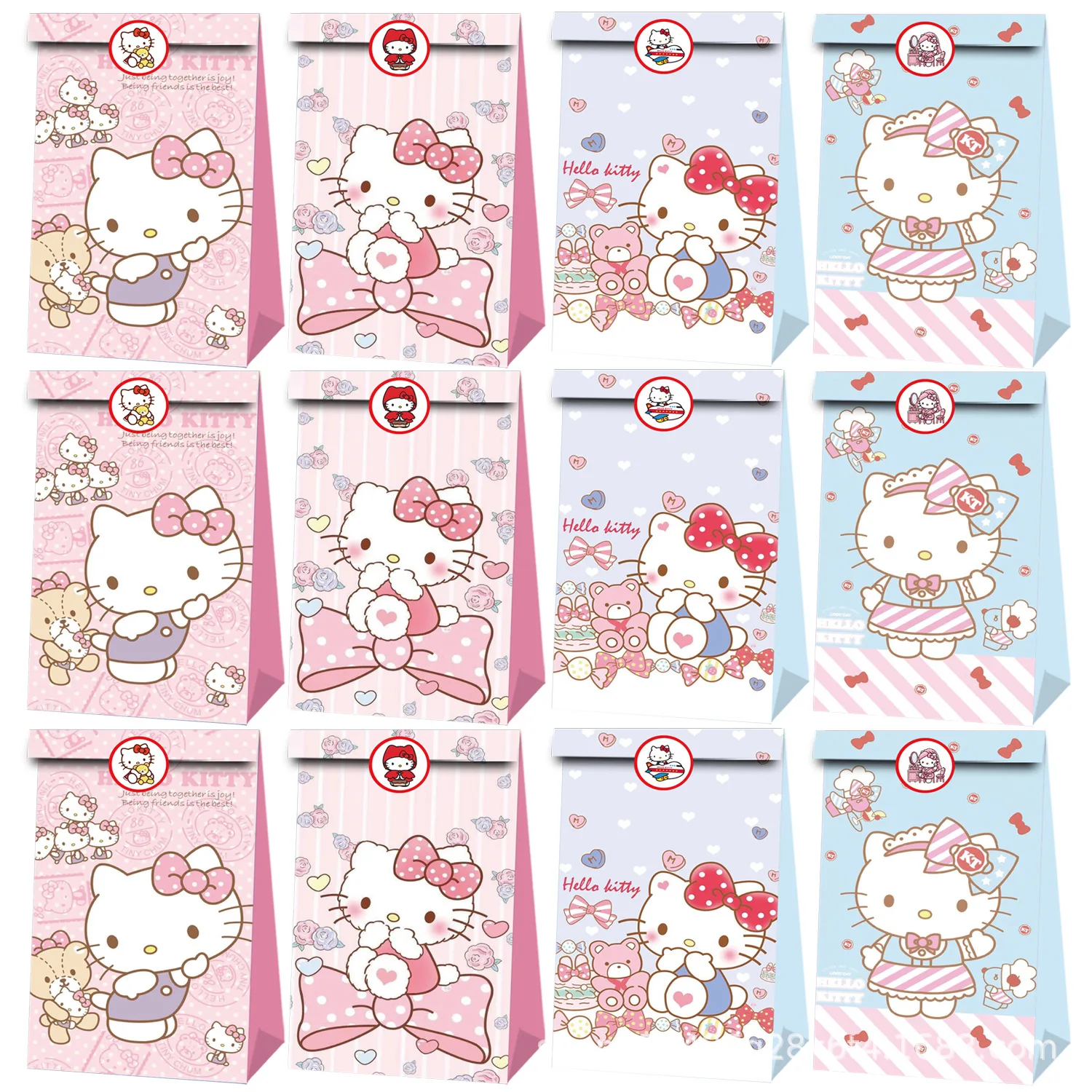 

12pcs Kawaii Hello Kitty Birthday Party Decorations Sanrio Black Beauty Candy Gift Bag Tote Bag Wrapping Paper Halloween