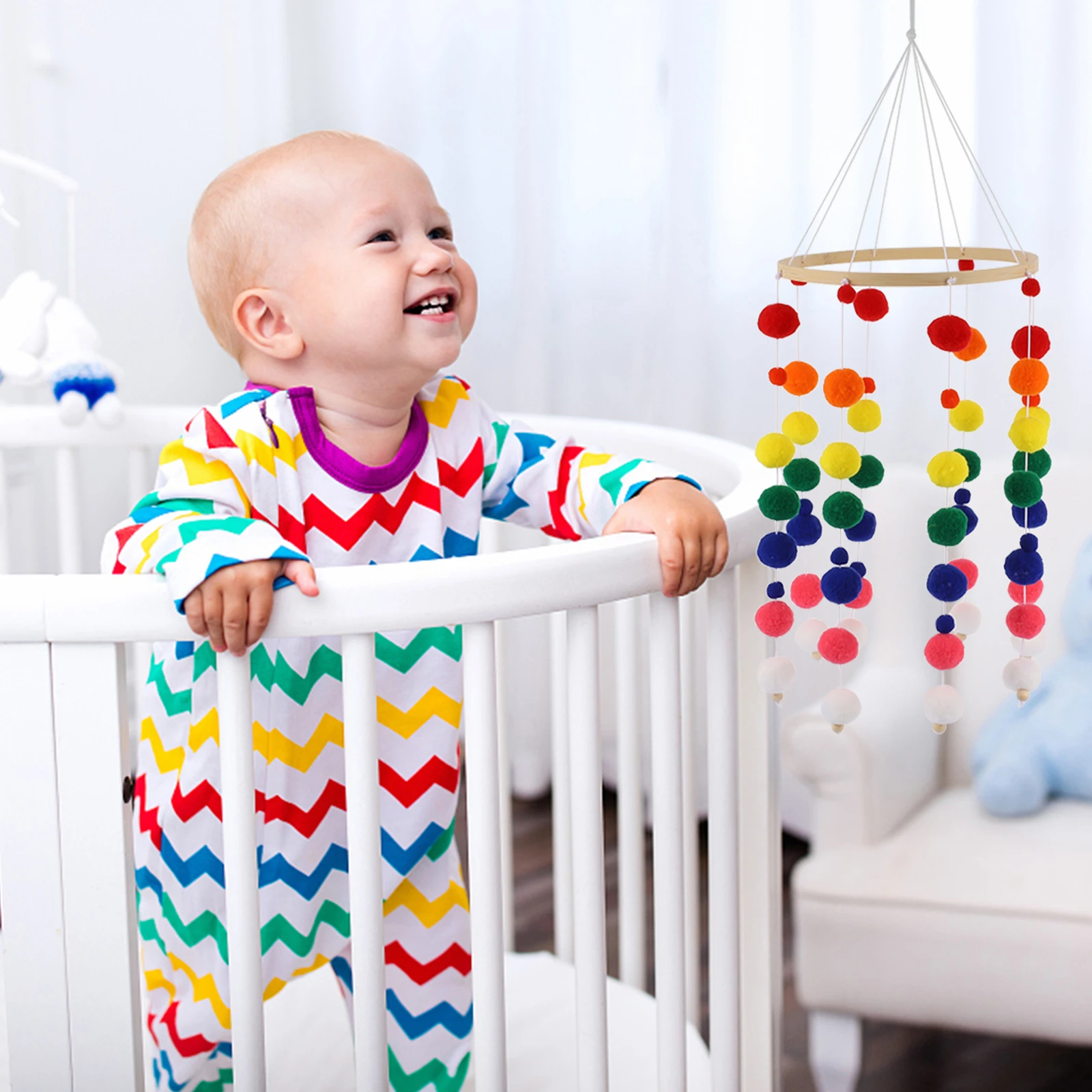 

Fuzzy Wind Chime Decoration Newborn Hanging Mobile Hair Baby Crib Pendant nament Bed Wall Decorative for Home