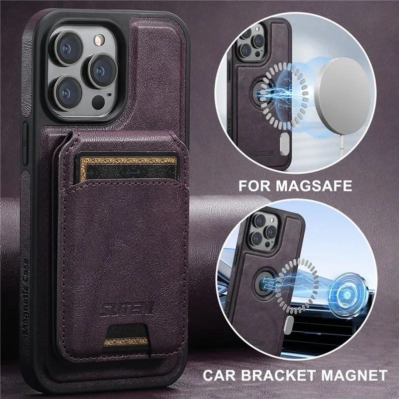 2 em 1 destacável com magsafe carteira de carregamento sem fio capa de telefone de couro para iphone 16 15 pro max 14 13 12pro capa magnética