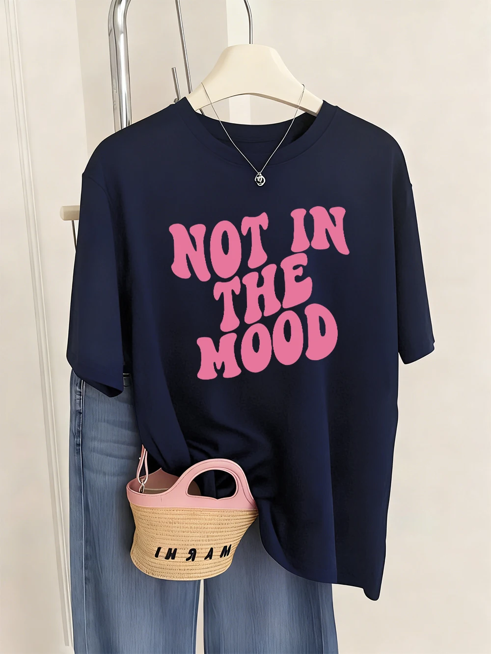 Not In The Mood Bedruckte T-Shirts für Damen, Sommer, lockere T-Shirts, O-Ausschnitt, bequeme Kurzarm-Tops, lässige, weiche Damenkleidung