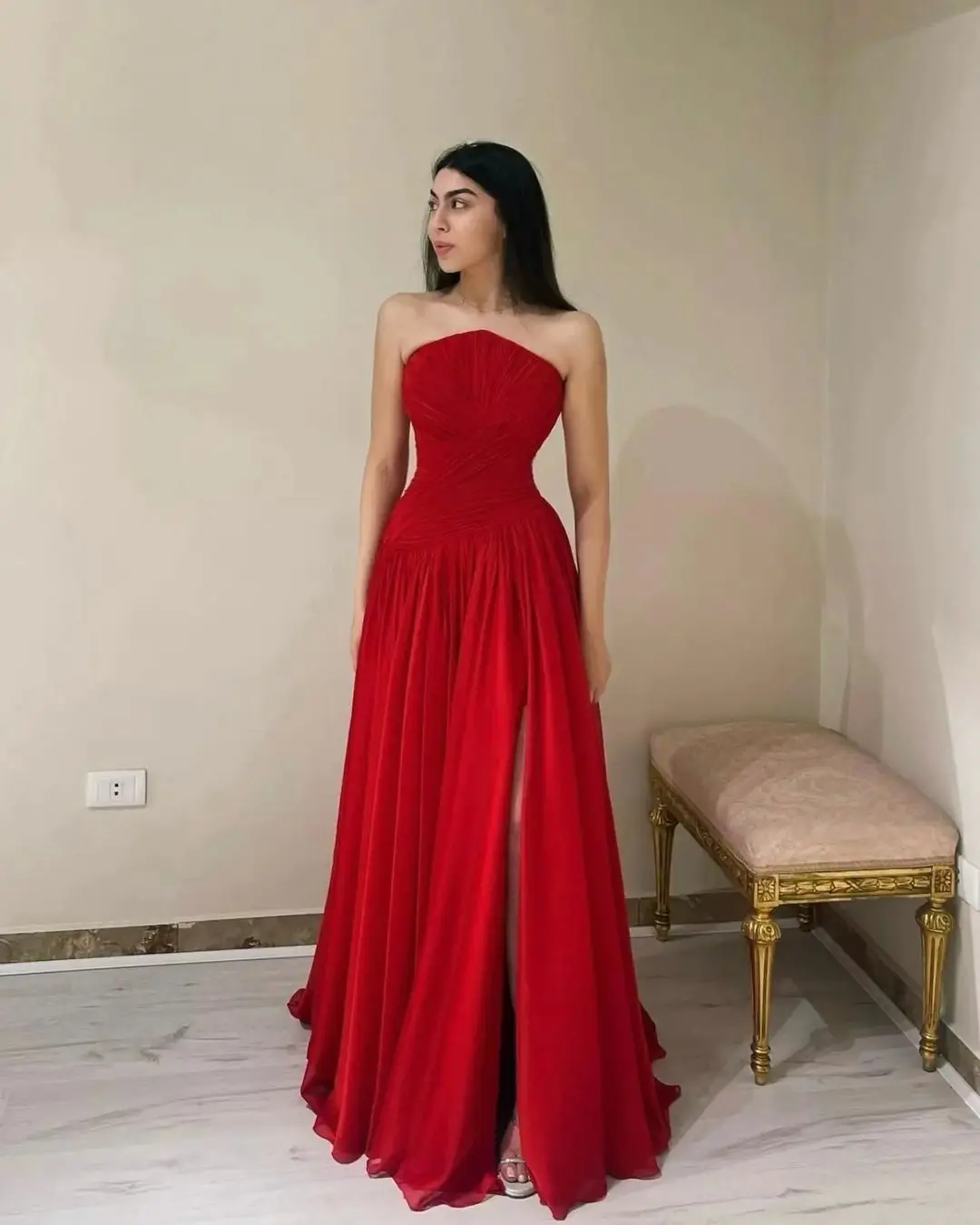 Jirocum Sexy Red A-Line Prom Dresses Women\'s Strapless Party Evening Gowns Floor Length Saudi Arabia Special Occasion Dress 2024